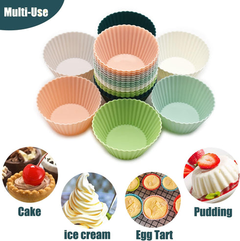 Reusable Silicone Cupcake Baking Cups 24 Pack, 2.75 inch Silicone Baking Cups, Non-stick Muffin Cupcake Liners for Party Halloween Christmas, Easy...