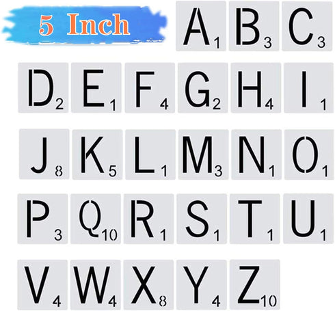 26pcs Scrabble Style Letters Stencil, Reusable Scrabble Letters for Wall Decor, DIY Crafts, Painting and Family Names (5 inch)...