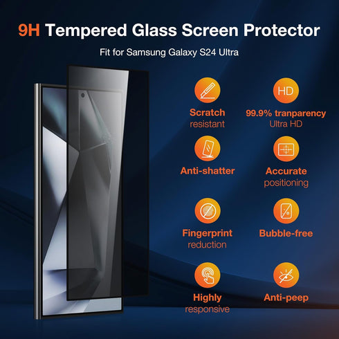2 Pack 9H Tempered Glass Screen Protector Install kit for Samsung Galaxy S24 Ultra 5G 6.8 Inch,Full-coverage Screen Protective Film, Sensitive Tou...