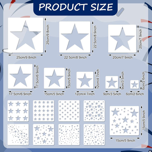 16Pcs Star Shape Stencils Patriotic Star Templates Stencils Reusable Plastic Drawing Painting Template for 4th of July DIY Art Craft Painting on W...
