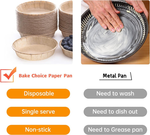 50pcs Paper Mini Tart Pans for Baking, mini pie tins 4Inch Mini Pie Pans, Non-stick, Unbleached, Disposable Quiche Baking Dish,Oven safe, Microwav...