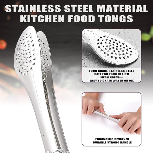 TOPULORS Stainless Steel Tongs Set (7/9/11 Inch) - Heavy Duty Kitchen & BBQ Tongs for Cooking, Grilling, Frying, Baking, Salad, Buffet - Dishwashe...