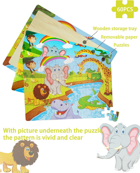 Puzzles for Kids Ages 4-6, 4 Packs 60 PCs Jigsaw Wooden Puzzles Preschool Educational Toys Gifts for Children Ages 3-5 4-8, Kids Dinosaur Puzzles ...