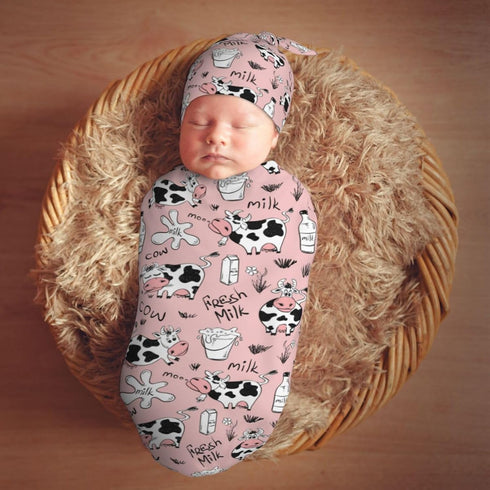 Funny Cow Milk Print Newborn Swaddle Blankets Hat Sets Soft Baby Receiving Blanket Swaddle Sack for Baby Shower Infant Boy Girl Gift...