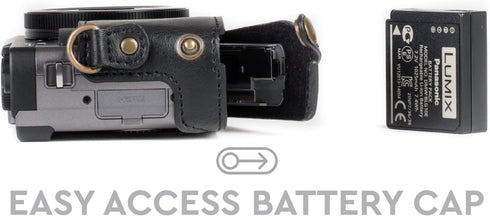 MegaGear MG1258 Ever Ready Leather Camera Case compatible with Panasonic Lumix DC-ZS80, DC-ZS70, DC-TZ95, DC-TZ90 - Black...