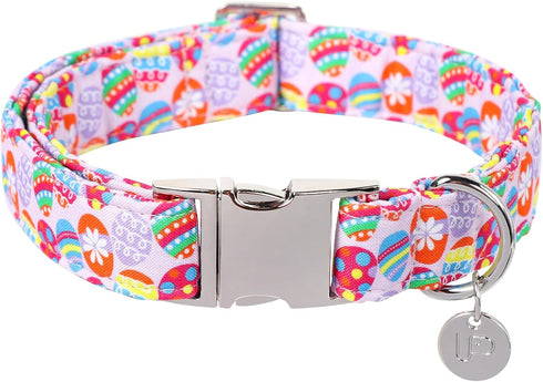 Easter Dog Collar, Cotton Easter Egg Collar for Puppy Girl Boy Dog or Cat, Easter Day Gift Rabbit Dog Collar, Cute Carrot Pet Dog Collar with Meta...