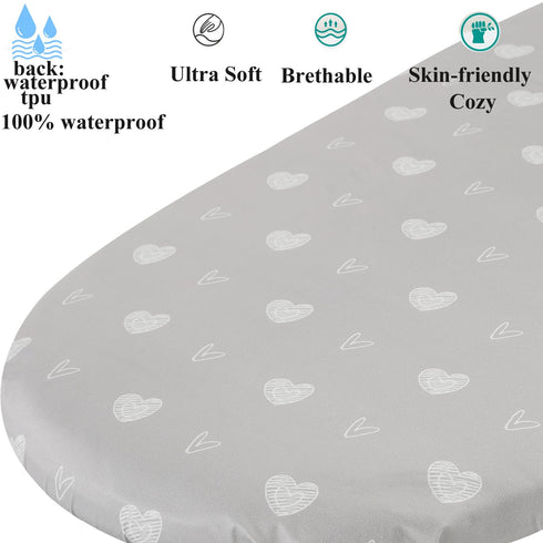 Waterproof Changing Pad Cover Set 2 Pack Stretch Jersey Knit Super Soft Grey Love & Stars...