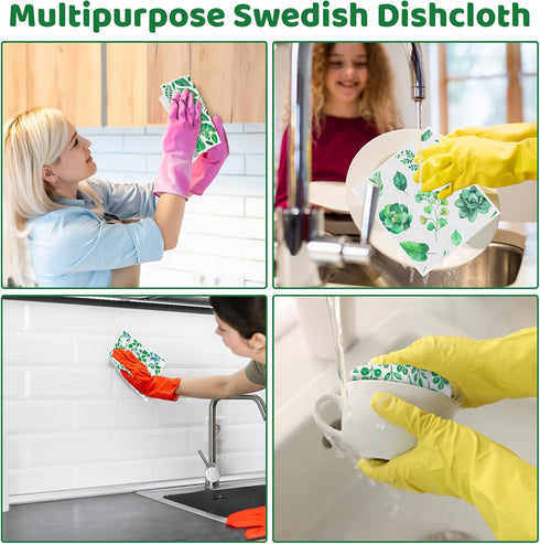 6 Pack Swedish Dishcloths for Kitchen, Absorbent Dish Cloths Swedish Dish Towels with Adhesive Clips, Reusable Paper Towels No Odor for Cleaning H...