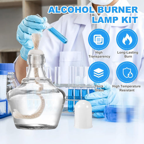Annhua Alcohol Lamp Burner Alcohol Bunsen Burner 150ML, Glass Alcohol Burner Lab Equipment Heating - 5 Replacement Wicks, 2 Droppers and Funnel...