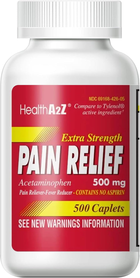 HealthA2Z® Extra Strength Pain Relief | Acetaminophen 500mg | Contains No Aspirin | Fever Reducer | Pain Reliever (500 Count (Pack of 1))...