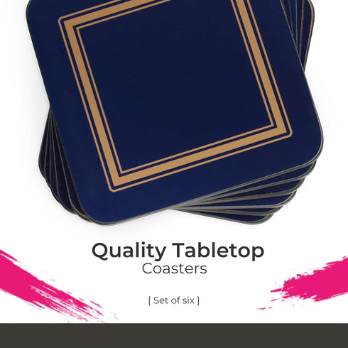 Pimpernel Classic Midnight Blue Coasters - Set of 6, Heat & Stain Resistant Square Coasters with Durable Cork Backing - 4 Inch Drinkware Pads for ...