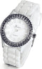 Lancardo White Dial Silver Rhinestones Round Watch with Textured Resin Strap for Women Silica Gel Band Watch for Mother's Day...