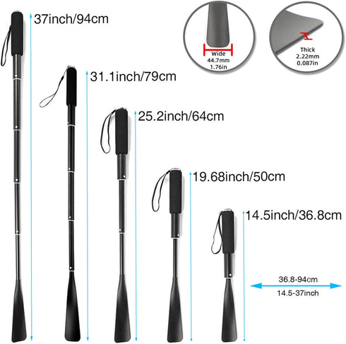 JJDPARTS Shoe Horn Long Handle,14.5"-37" Retractable Shoe Horn,Aluminum Shoe Horn For Men Women Kids Seniors...