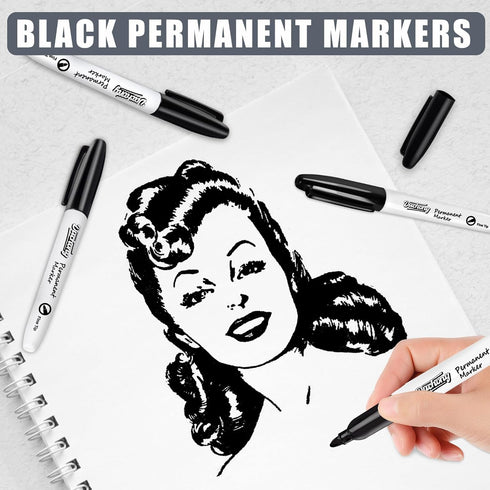 30 Packs Black Permanent Markers, Fine Point Waterproof Markers Pens Bulks, Durable, Quick-Drying Marker, Ideal Stationery Supplies for Schools, H...