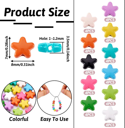 44Pcs Colorful Star Beads Spray Painted Star Alloy Spacer Beads Candy Color Pony Beads 7x8mm 11 Colors for Necklace Bracelet Earring Jewelry Makin...