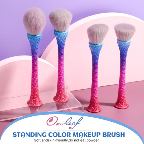 Oneleaf Standing Fish Scale Makeup Brushes Premium Synthetic Powder Blush Kabuki Foundation cosmetic Makeup 4 Pcs Brush Set-Colorful...