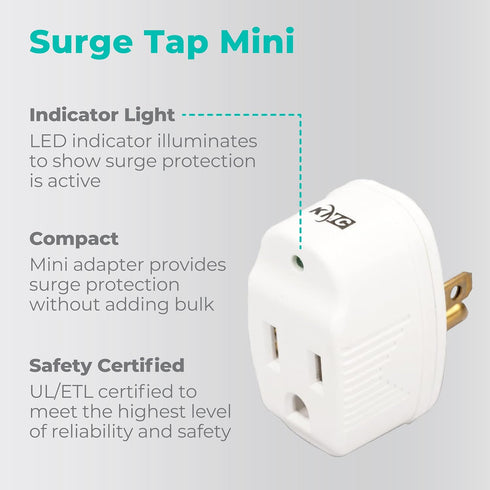 KMC Surge Tap Mini 5-Pack, 1-Outlet Grounded Surge Protector Adapter, 640 Joules, Power Plug Adapter...
