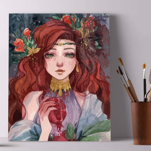 Tucocoo Redhead Girl Paint by Number for Adults, DIY Oil Painting Kits on Canvas with Brushes and Acrylic Pigment-Flowers and Pomegranate Picture ...
