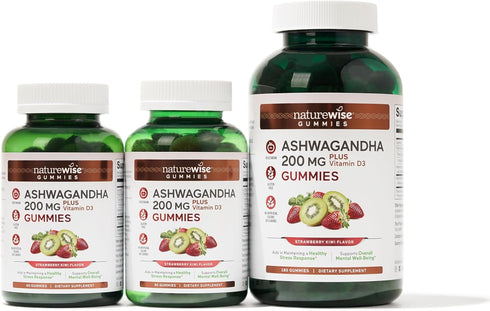 NatureWise Ashwagandha Gummies - Strawberry Kiwi - KSM-66 Ashwagandha with Vitamin D3 - Calming Support - Vegetarian Gummies - Non-GMO, Gelatin Fr...