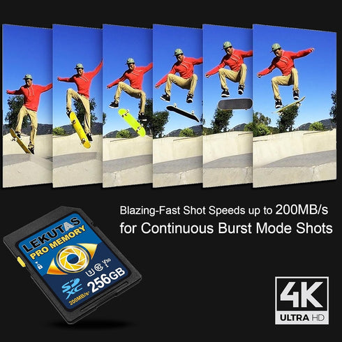 256GB SDXC UHS-I Memory Card - Up to 200MB/s, C10, U3, V30, 4K UHD, Full-HD & 4K Video SD Card for Canon Nikon Sony Pentax Kodak Olympus Panasonic...