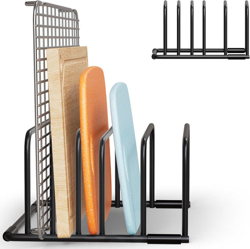 Cutting Board Organizer Rack- Metal Black Holder Stand for Cutting Boards, Baking Sheets, Cookie Pans, and Bakeware - Kitchen Cabinet & Countertop...