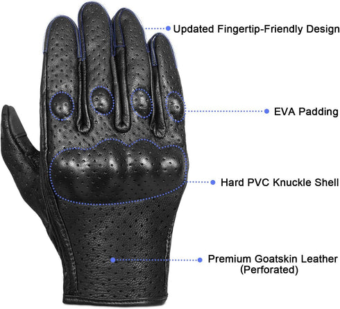 Superbike Full Finger Goat Skin Leather Touch Screen Motorcycle Gloves Men/Women S,M,L,XL,XXL (Perforated, L)...