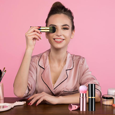 2 Pieces Retractable Kabuki Makeup Brushes Blush Powder Brush Small Travel Makeup Brushes with Cover Makeup Tool for Loose Powder Cream or Liquid ...