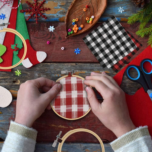 Caydo 20 Pieces Christmas Fabric Squares, 5.9 Inch Christmas Charm Packs 10 Patterns Polyester Cotton Plaid Fabric Squares for Garlands, Christmas...