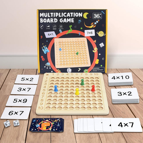 BAKAM Wooden Multiplication Board Math Game for Kids 8-12, Math Manipulatives Set with 100PCS Flash Cards for Kids 6-8 Years Old, Montessori Count...