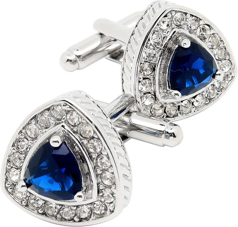 Silver Tone Triangle Gem Stone Cufflinks for Men Wedding Dress Men Crystal Cuff Links for Shirt Party Birthday Anniversary Dress...