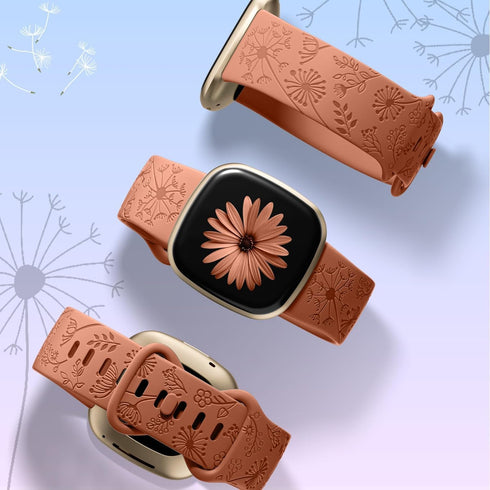 Flower Engraved Bands Compatible with Fitbit Versa 4 Band for Women/Fitbit Versa 3/Sense 2 1 Bands for Women,Fancy Dandelion Cute Floral Pattern W...
