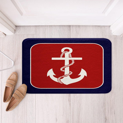 Feelyou Anchor Decor Red Blue White Bathroom Rugs 16"x24" Stripes Ocean Bath Rugs for Shower Tub Nautical Themed Bath Mats for Bathroom Non-slip N...