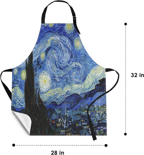 Britimes Apron Home Kitchen Cooking Baking Gardening for Women Men With Pockets Starry Night Oil Painting 32x28 inch...