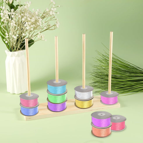 Wood Ribbon Organizer, Ribbon Storage Rack Ribbon Spool Holder Thread Spool Organizer for Sewing Storage Craft Room Yarn Florist Arts Wrapping Cra...
