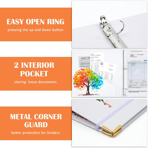 3 Ring Binder, 1 Inch Round Ring Binder with Clipboard Tabs 5 Dividers for Letter-Size Paper, Profile Clipboard Binder Organizer with Pockets, Sch...