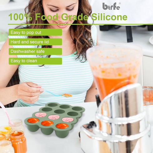 Baby Food Storage Container - 1.5oz x 12 Pods Silicone Freezer Tray with Lid for Homemade Baby Food, Fruit Purees, Vegetable & Breast Milk (Green)...