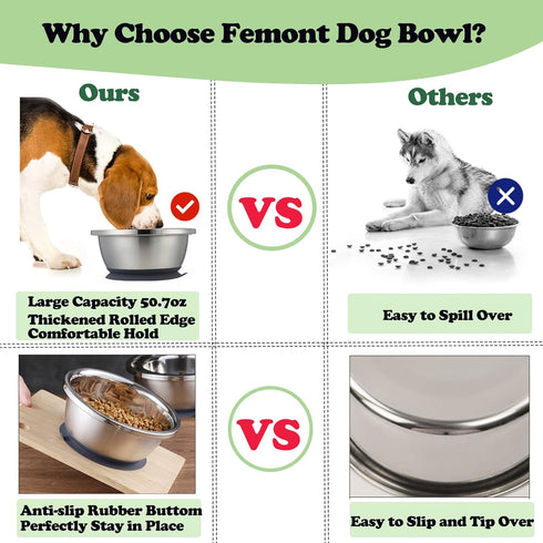 2-in-1 Slow Feeder Dog Bowl with Anti-Slip Silicone Base, 50.7oz, Stainless Steel, for Small to Medium Dogs...