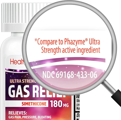 HealthA2Z® Gas Relief Simethicone 180mg | Ultra Strength | Relieves from Stomach Discomfort and Gas | Anti Flatulence | Relieves Gas Fast (120 Cou...