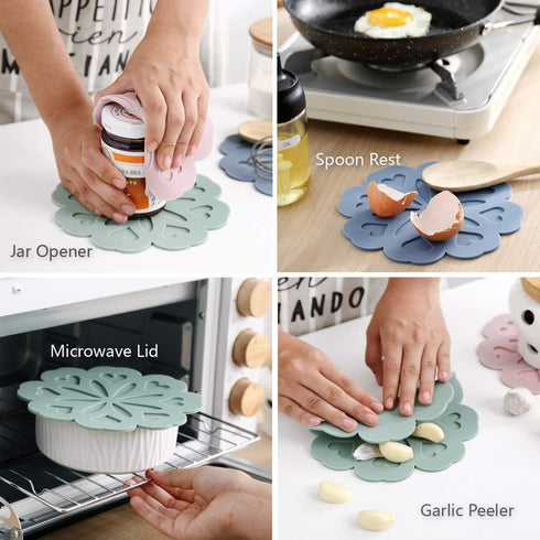 Set of 4 Silicone Trivet Mat - Hot Pot Holder Hot Pads for Table & Countertop - Trivet for Hot Dishes - Non-Slip & Heat Resistant Modern Kitchen H...