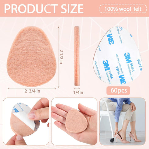 Jiuguva 60 Pack Metatarsal Foot Pads 0.25 Inch Thick Ball of Foot Cushions Adhesive Metatarsal Pads Soft Metatarsal Felt Pads for Women and Men Fo...