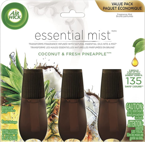 Air Wick Essential Mist Refill, 3 ct, Coconut and Pineapple, Essential Oils Diffuser, Air Freshener...