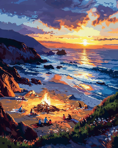 shinefly Paint by Numbers for Adults Beginners Home Acrylic Paint by Numbers Kits for Kids on Canvas 16x20 inch, Evening Bonfire...