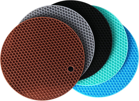 5 Pack Silicone Pot Holder Trivet Mats, Heatproof Trivets for Hot Dishes, Nonslip Insulation Honeycomb Rubber Hot Pads for Countertop, Extra Thick...