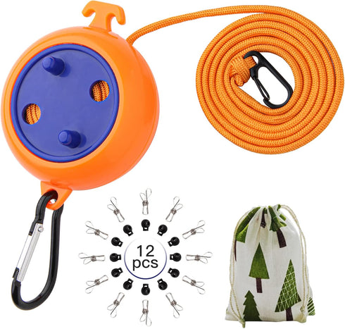 Portable Travel Clothesline Cord, Caudblor Adjustable 33ft Camping Clothes line, Laundry Drying Rope for Hotel Trip, Cruise, Outdoor/Indoor, with ...