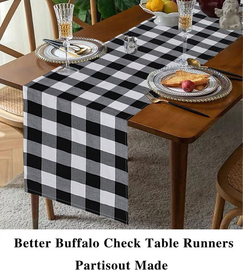 Partisout Buffalo Check Table Runner Checked Table Runner with Tassel Bluffalo Plaid Table Runners Washable Cotton Linen Table Cover Gingham Table...