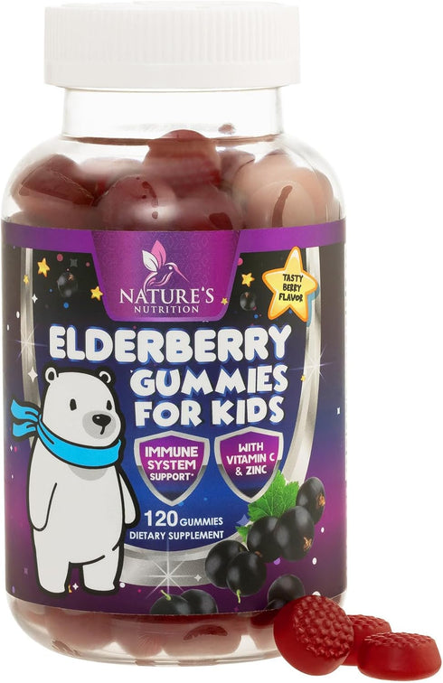 Children's Daily Immune Support Gummies with Real Elderberry + Vitamin C & Zinc to Support Kids Healthy Immune System, Natures Sambucus Elderberry...