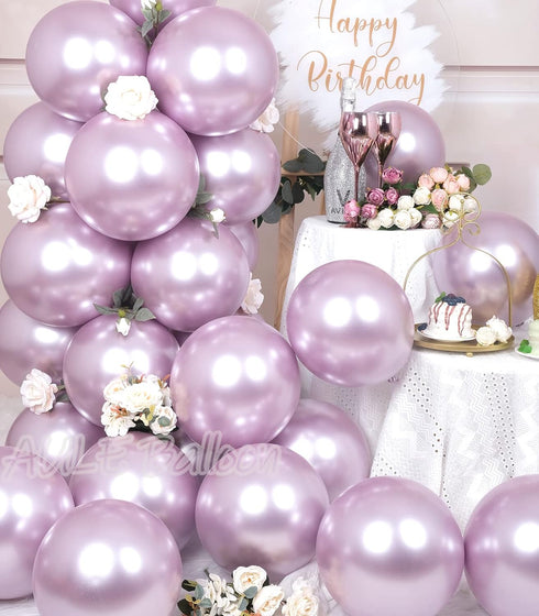 AULE Metallic Light Purple Latex Balloons 50 Pcs 12 inch Chrome Lavender Balloons Lilac Helium Balloons Happy Birthday Graduation Gender Reveal Pa...