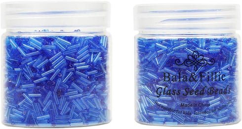 Bala&Fillic Glass Bugle Seed Beads About 3300pcs/100g in Box Size 6x2mm Blue Transparent Tube Glass Beads for Jewelry Making (Blue-Transparent)...