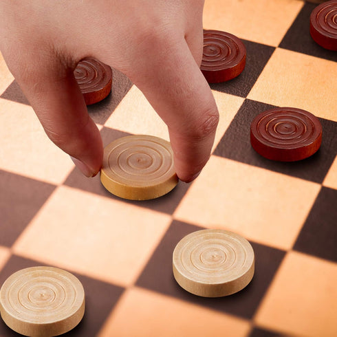 72 Pieces Wood Checkers 1.06 Inch Wooden Checkers Pieces Set with Stackable Ridge in Drawstring Storage Pouch for Board Game, Dark Brown and Natur...