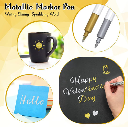 YASUOA Silver Gold Metallic Marker Pens, Shiny Glittering Gold Silver Ink Permanent Markers Pen Writing Pen Permanent Art Marker Pens for Card Mak...